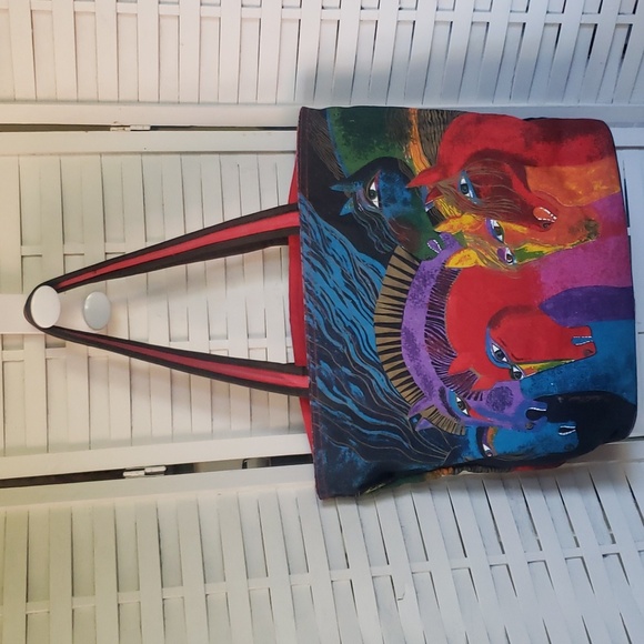 Lauren Burch horse lover multicolor canvas tote bag - Picture 4 of 6